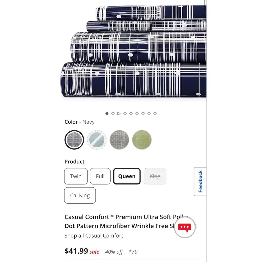 NEW! Casual Comfort iEnjoy QUEEN 4PC Premium Polka Dot Pattern Sheet Set Navy